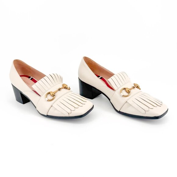 Gucci Horsebit Fringe Loafer Pumps Size 39.5 US 9.5 White Leather Loafer Shoe - Picture 1 of 15